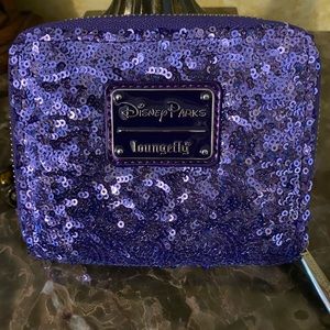 Disney Parks Loungefly Mickey Minnie Mouse Ears Ultraviolet Sequined Wallet NWOT